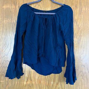 Navy Long Sleeve Flowy Blouse
